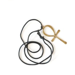 Brass Venus Female Symbol Necklace w/ Leather Lace
